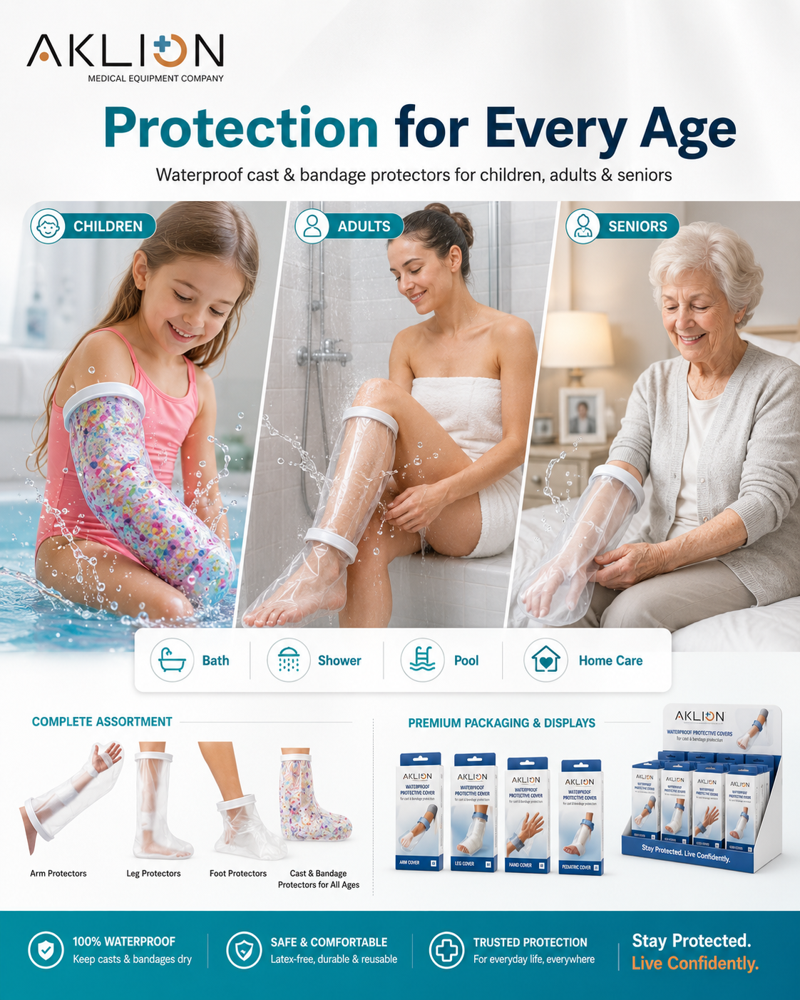AKLION Waterline waterproof covers on arm, leg, hand and joint areas