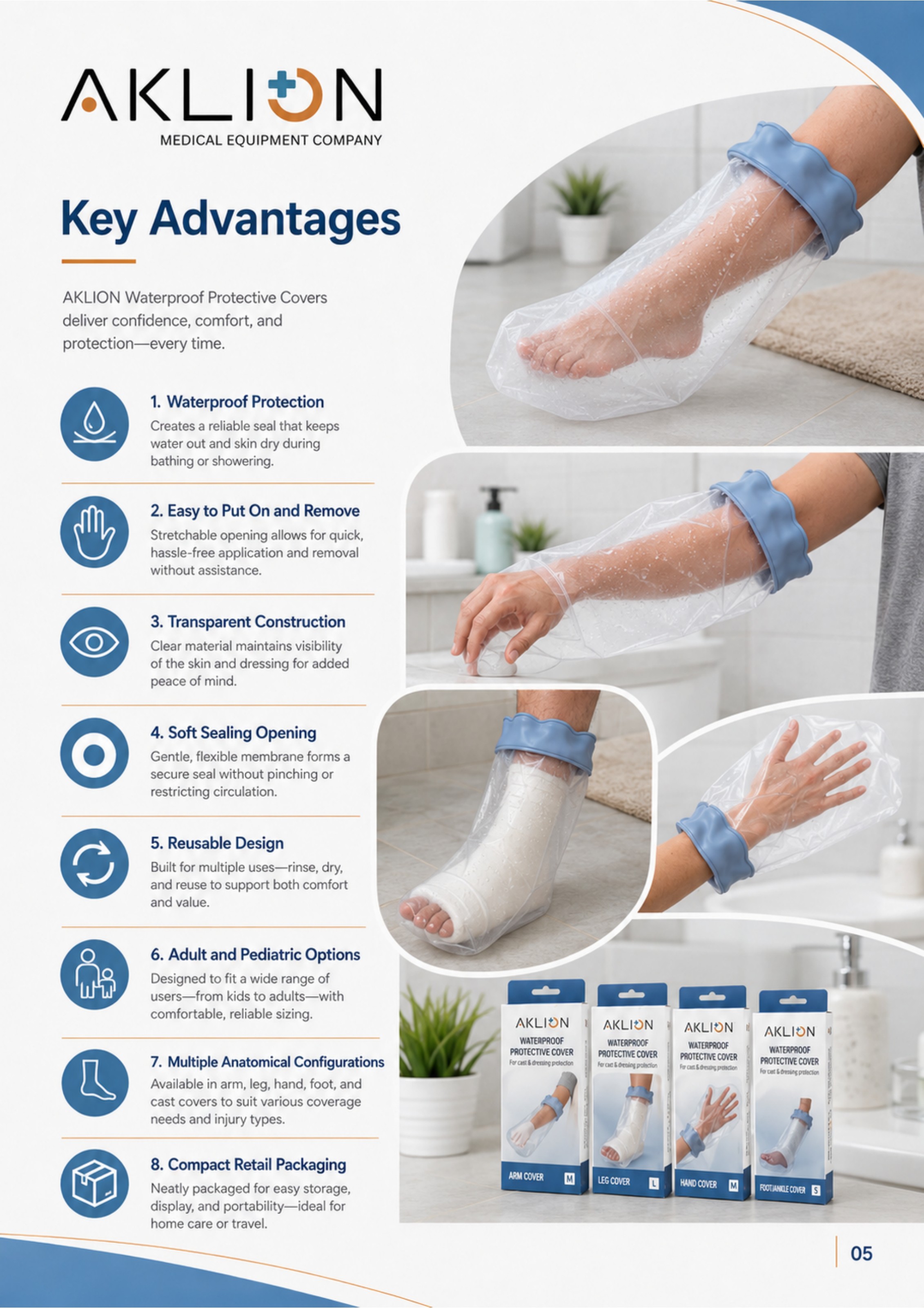 AKLION Waterline waterproof covers on arm, leg, hand and joint areas