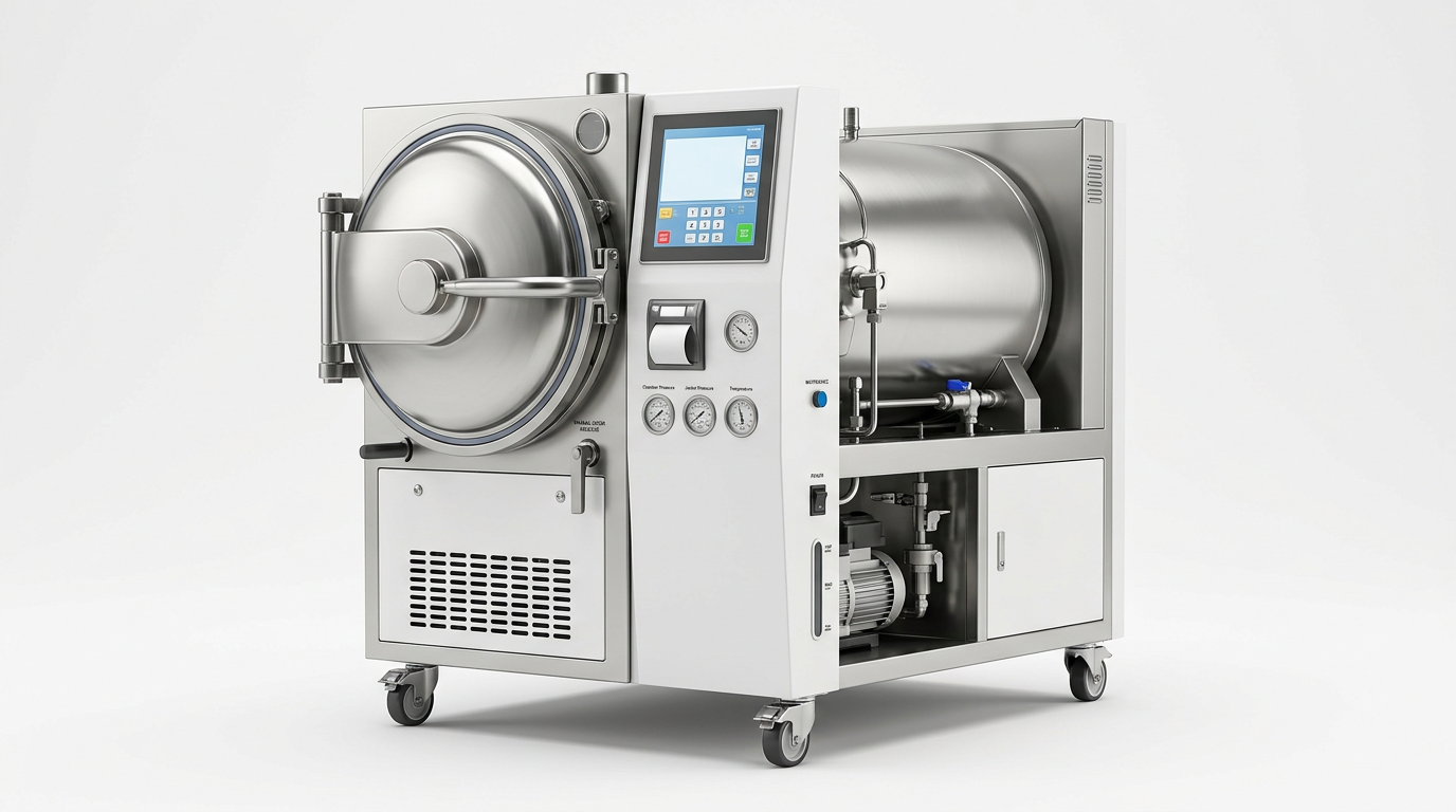 Horizontal cylindrical pressure steam sterilizer